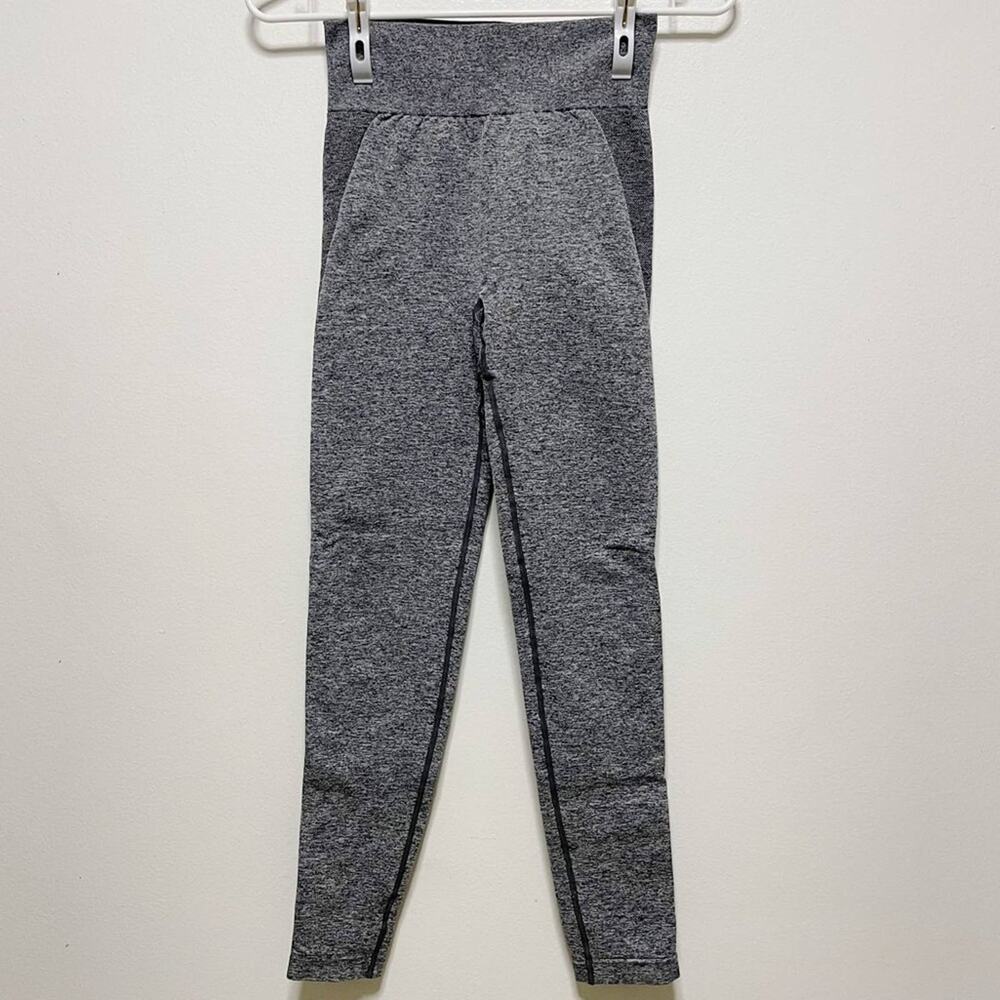 Gymshark High Waisted Flex Leggings in Marled Gray with Pink Logo